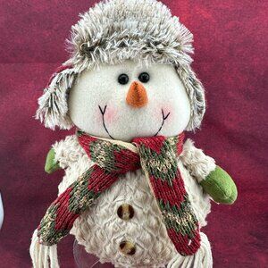 CHRISTMAS STUFFED SNOWMAN, 10"  TALL, GREAT DECORATION FOR THE HOLYDAYS